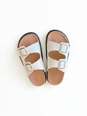 Women's Double Buckle Slide Sandals - Classic Two Strap Adjustable Slip On Flat